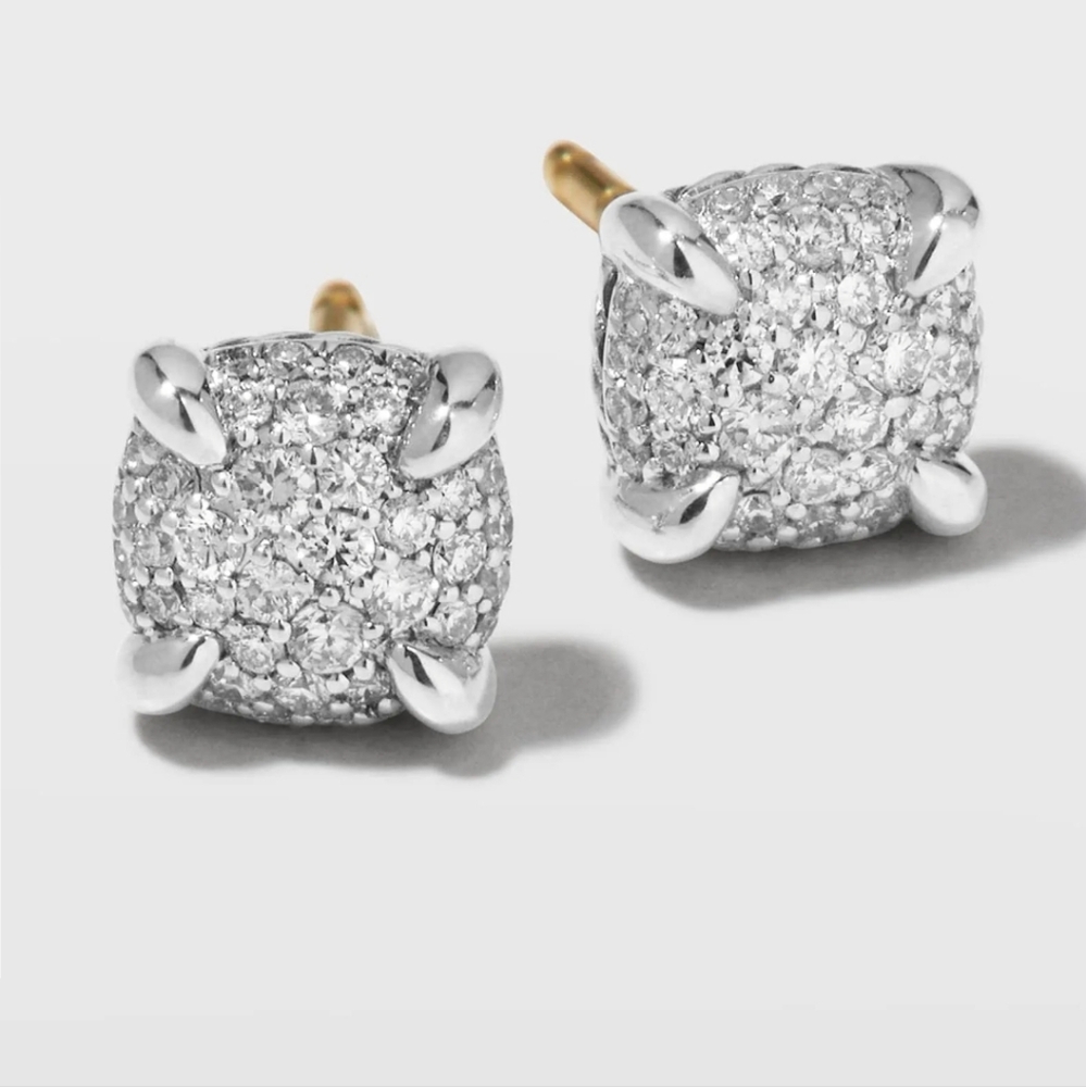 🦋David Yurman Chatelaine Sterling  Round Diamond Studded Earrings